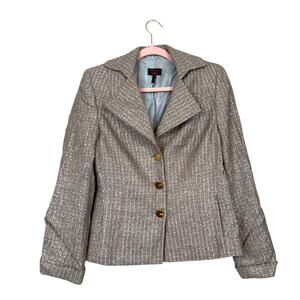 ESCADA Womens S Gray Tan Silk Blend Tweed Button Up Blazer Jacket Designer